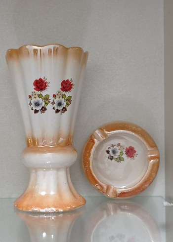 Çiçek Desenli Beyaz Vazo takimi - Görsel 2