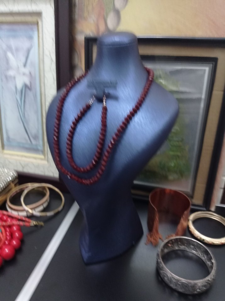 Bordo Boncuklu Uzun Kadın Kolye ve Küpe Seti - Görsel 2