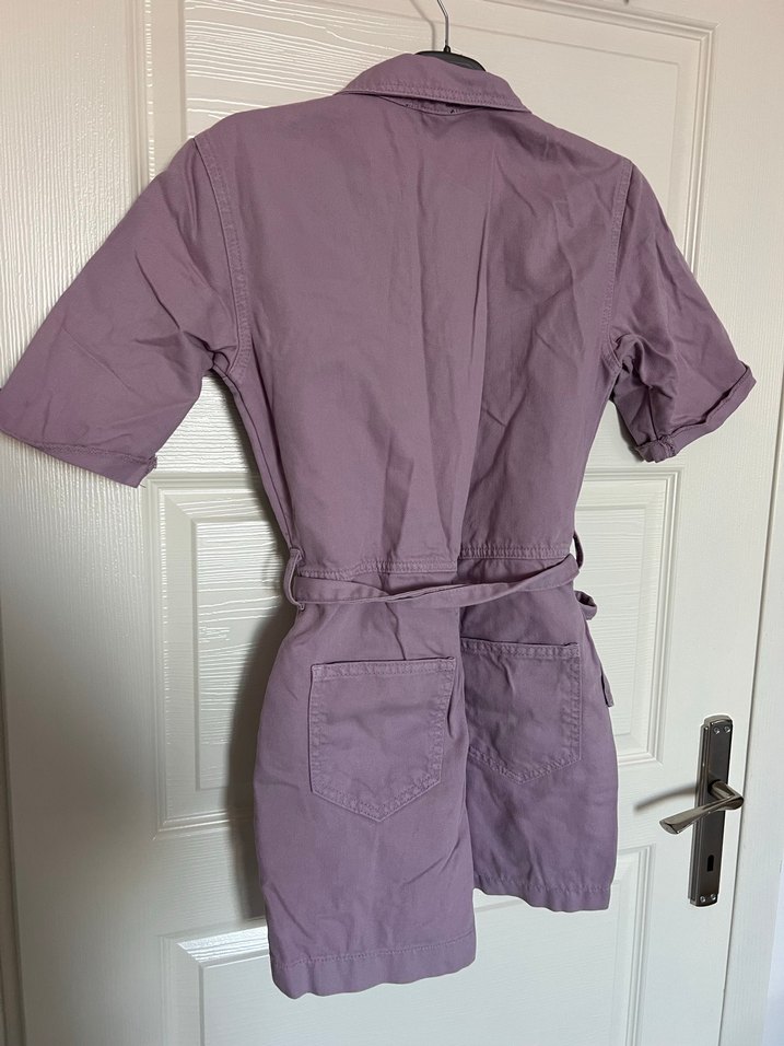 Kemerli Mor Kadın Kısa Tulum - Görsel 3