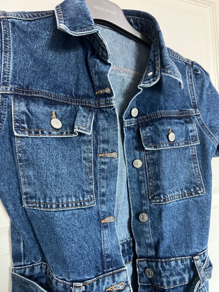 Kemer Detaylı Lacivert Denim Tulum - Görsel 2