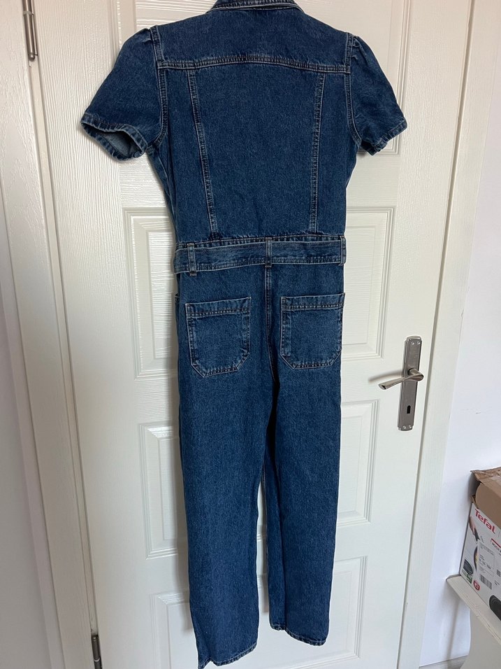 Kemer Detaylı Lacivert Denim Tulum - Görsel 4