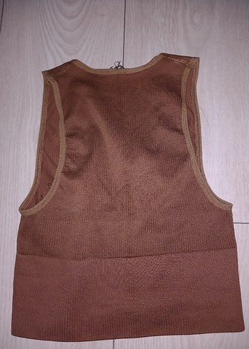 s Beden Kahverengi V Yaka Fit Crop Top