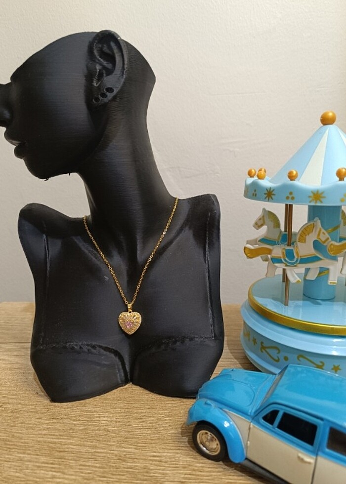 Kalpli taşlı Pembe altın kolye  - Görsel 2