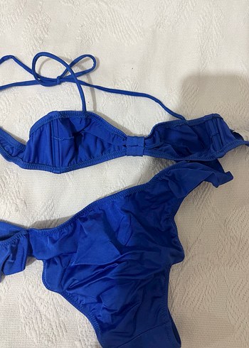Koyu Mavi Fırfırlı İpli Bikini - Görsel 3