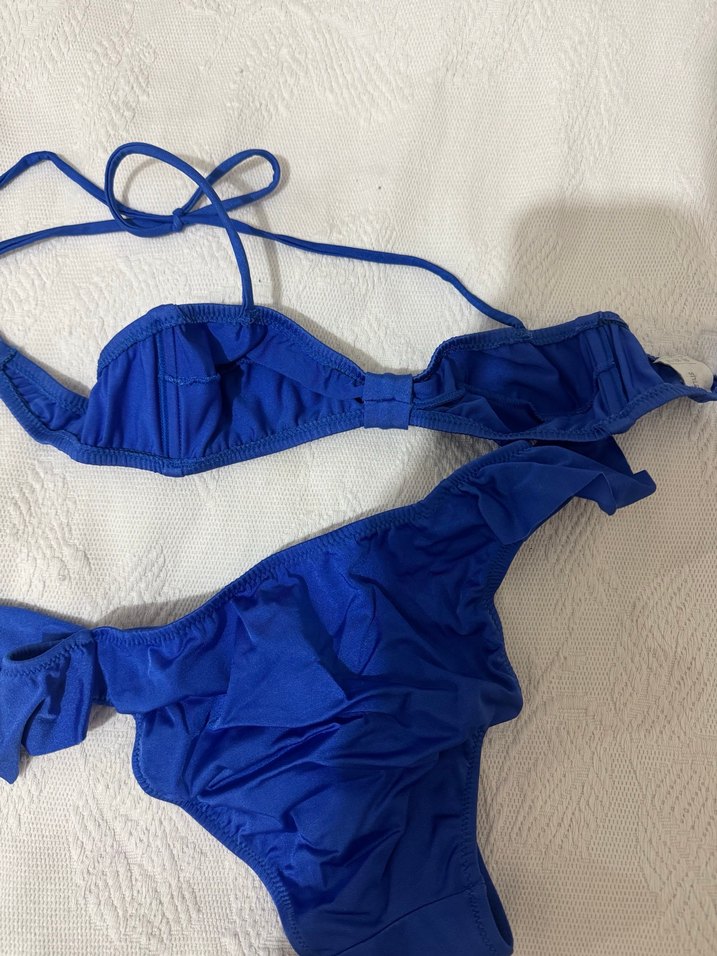 Koyu Mavi Fırfırlı İpli Bikini - Görsel 3