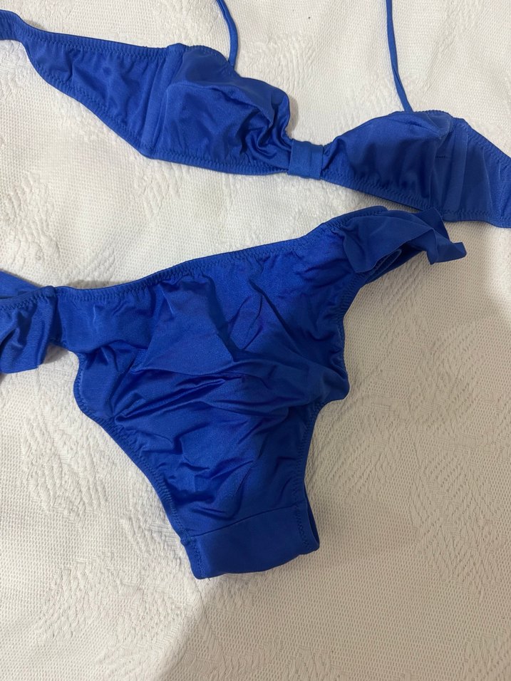 Koyu Mavi Fırfırlı İpli Bikini - Görsel 2