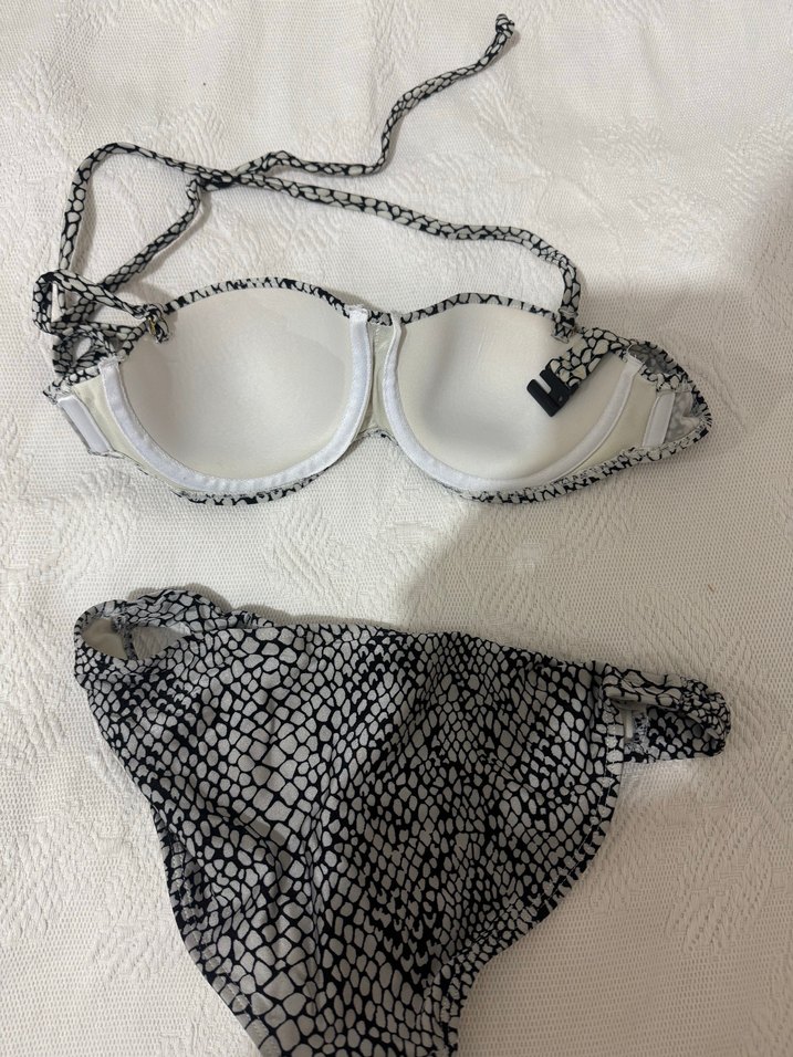 Kadın Gri Yılan Desenli Dantelli Bikini - Görsel 2
