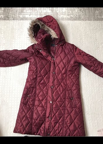 Bordo Kapüşonlu Kadın Kışlık Mont - Görsel 3