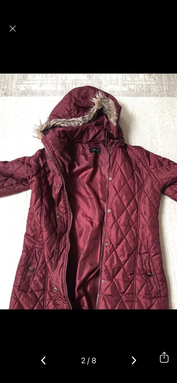 Bordo Kapüşonlu Kadın Kışlık Mont - Görsel 2