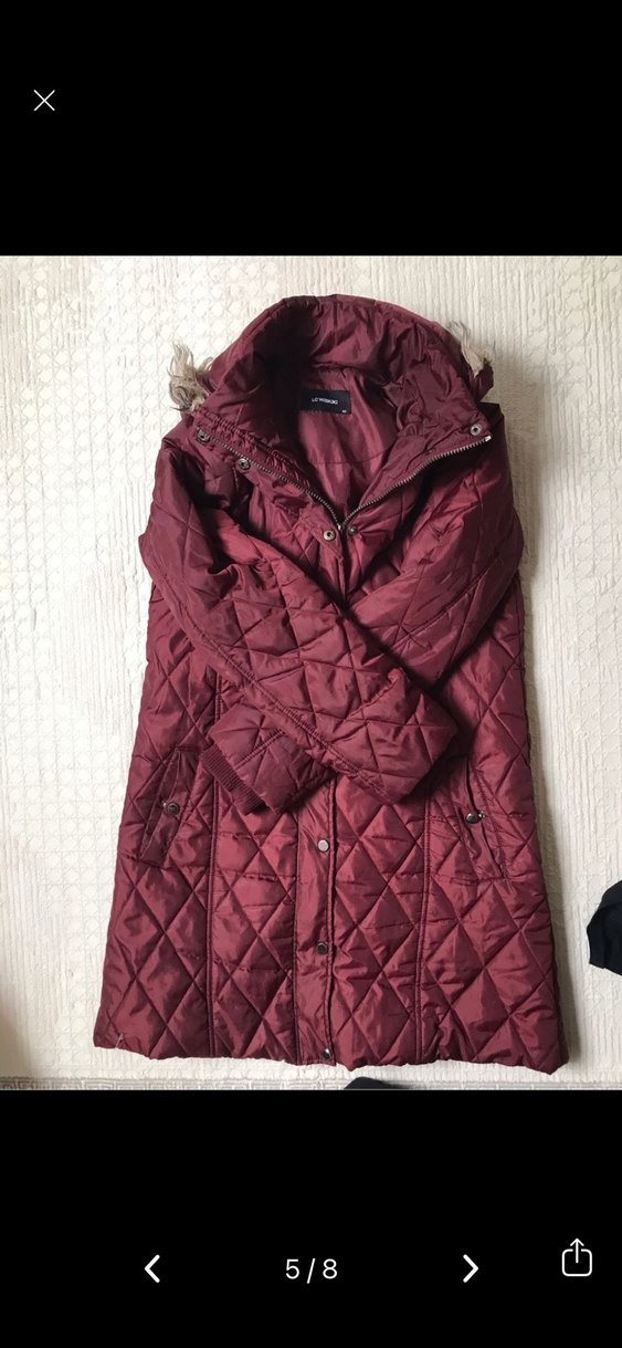 Bordo Kapüşonlu Kadın Kışlık Mont - Görsel 4