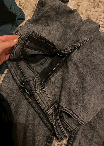 Gri Bol Kesim Midi Kadın Kot Pantolon - Görsel 3