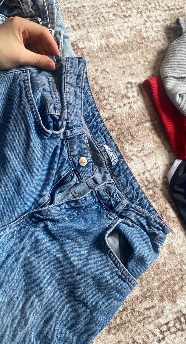 Kadın Mavi Geniş Paça Denim Pantolon - Görsel 3