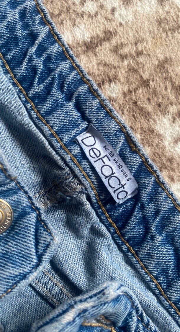 Kadın Mavi Geniş Paça Denim Pantolon - Görsel 4