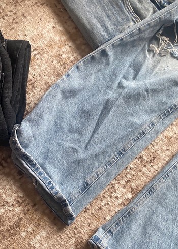 Kadın Gri Mavi Bol Kesim Midi Kot Pantolon - Görsel 2