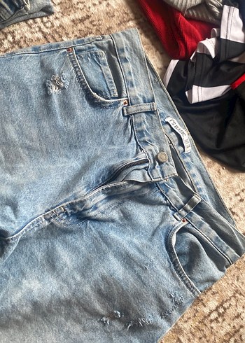 Kadın Gri Mavi Bol Kesim Midi Kot Pantolon - Görsel 4