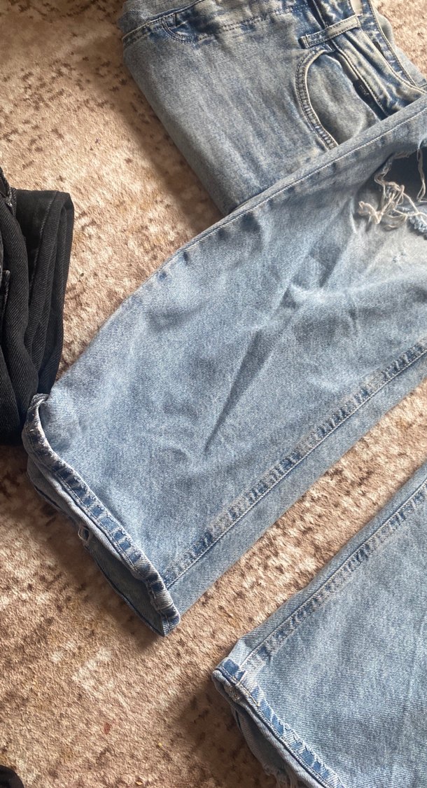 Kadın Gri Mavi Bol Kesim Midi Kot Pantolon - Görsel 2