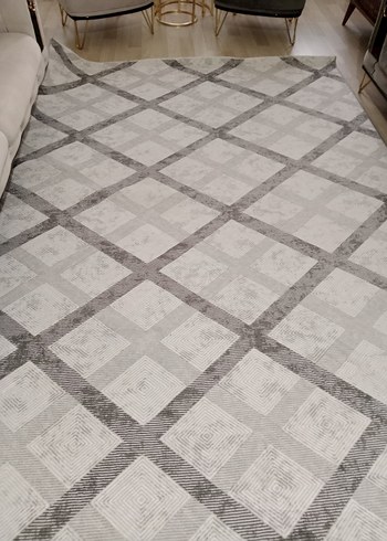 Modern Klasik Gri Kareli Halı - Görsel 2