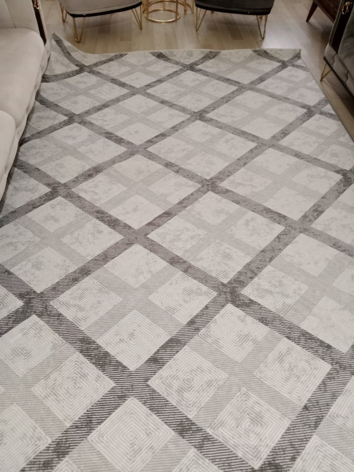 Modern Klasik Gri Kareli Halı - Görsel 2