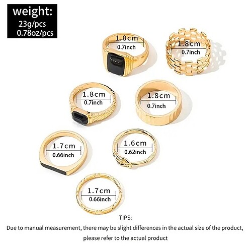 Accessorize 7 li Gold Siyah Yüzük