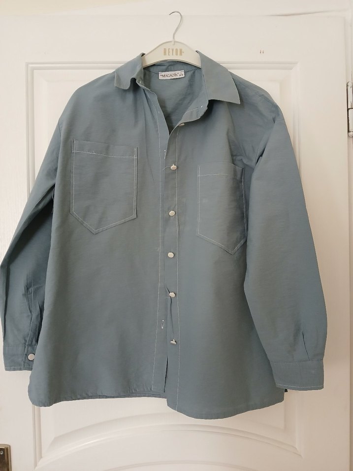 Mavi Rahat Kesim Kadın Keten Takım - Görsel 3