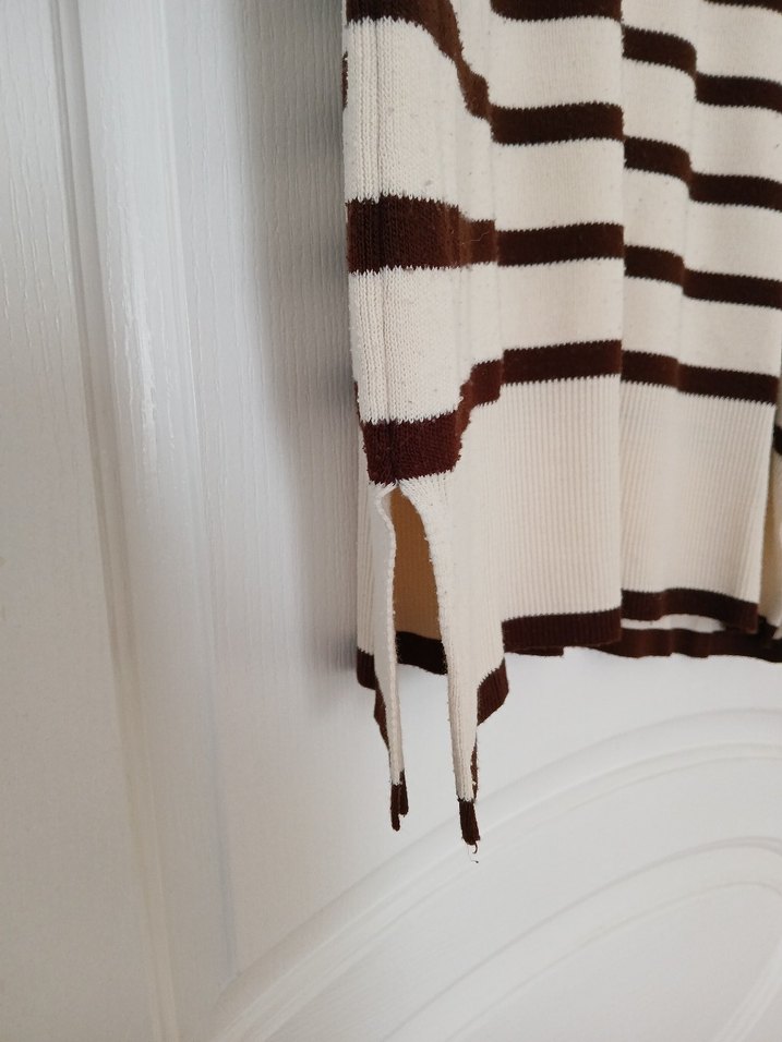 Bej Çizgili Uzun Kollu Triko Kazak - Görsel 4