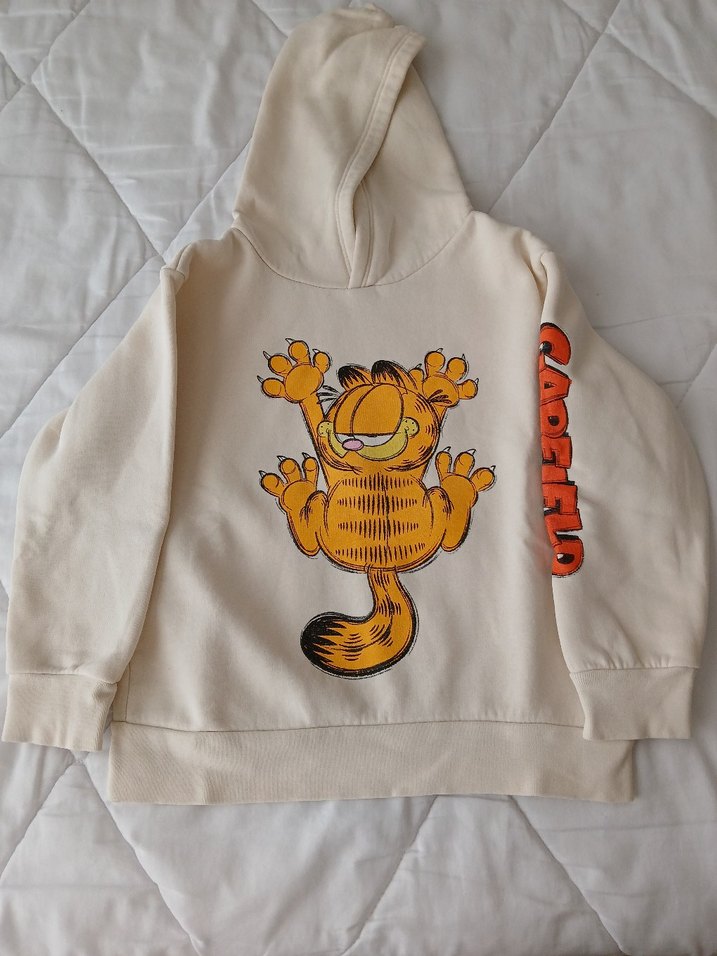 Beyaz Garfield Baskılı Erkek Çocuk Kapüşonlu Takım - Görsel 2