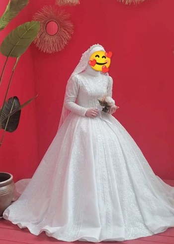 Uzun Kollu Yüksek Yakalı Prenses Gelinlik - Görsel 2