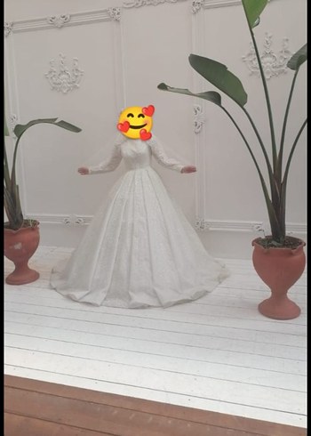 Uzun Kollu Yüksek Yakalı Prenses Gelinlik - Görsel 4