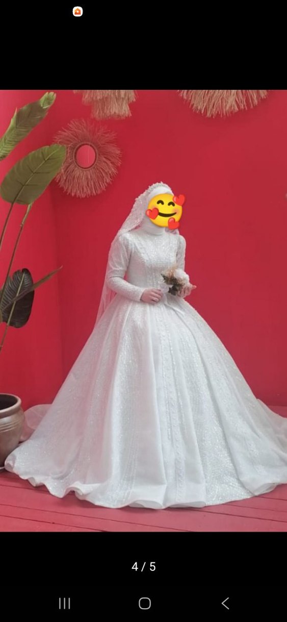 Uzun Kollu Yüksek Yakalı Prenses Gelinlik - Görsel 2