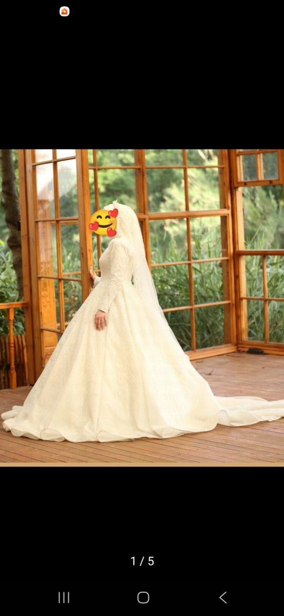 Uzun Kollu Yüksek Yakalı Prenses Gelinlik - Görsel 5