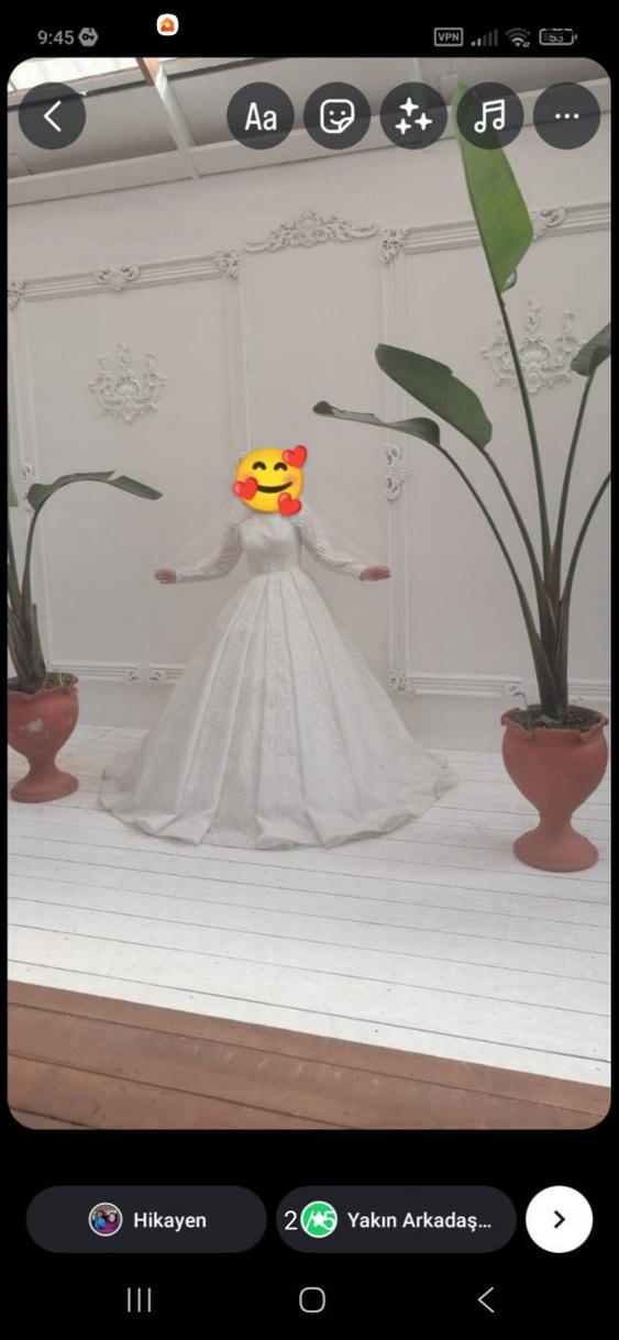 Uzun Kollu Yüksek Yakalı Prenses Gelinlik - Görsel 4