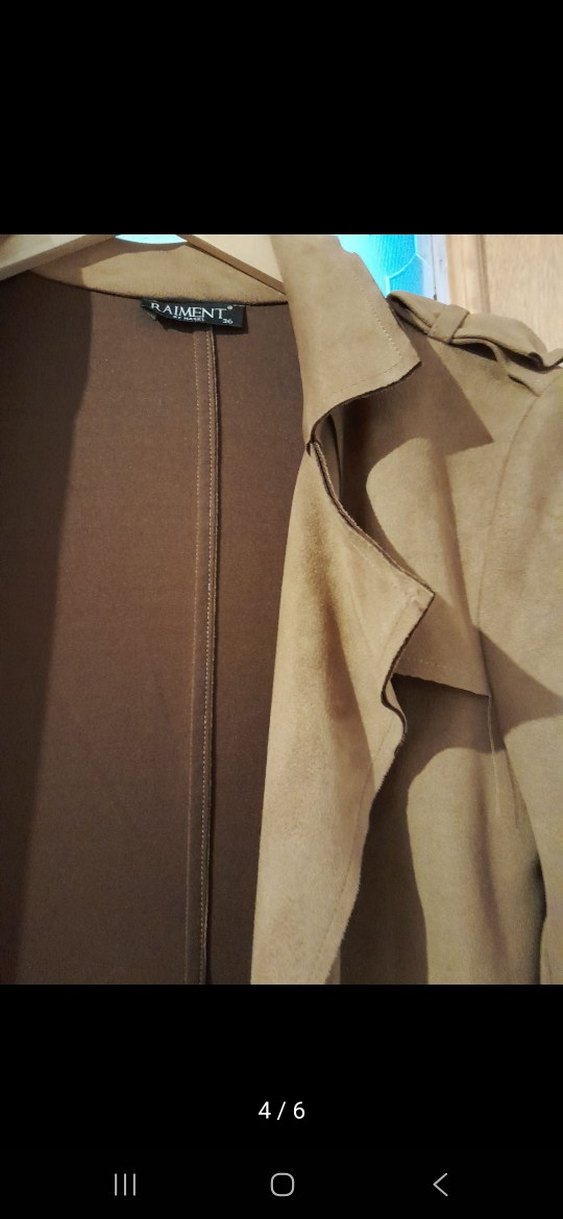 Bej Süet Uzun Kadın Trençkot - Görsel 4