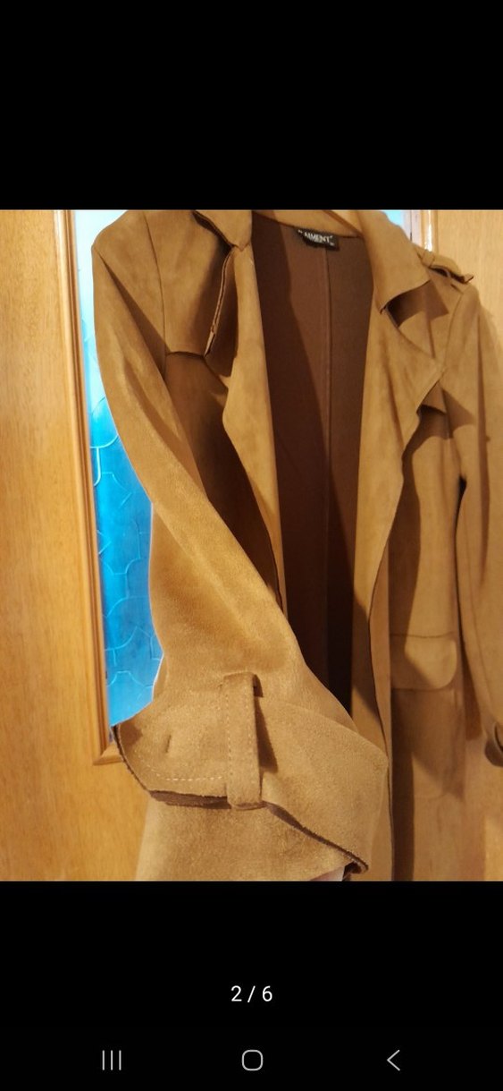 Bej Süet Uzun Kadın Trençkot - Görsel 2