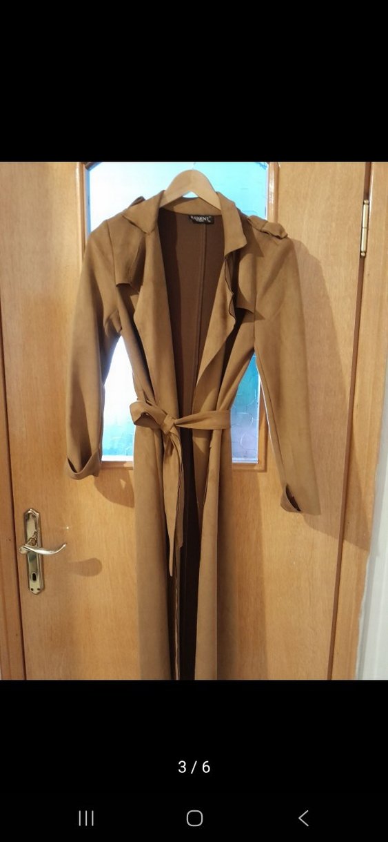 Bej Süet Uzun Kadın Trençkot - Görsel 3