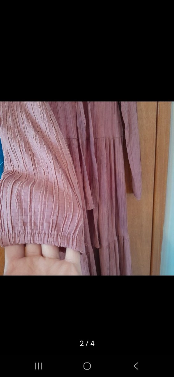 Bohem Uzun Kollu Piliseli Keten Elbise - Görsel 2