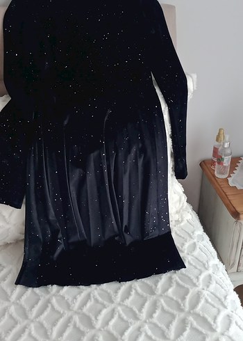 Uzun Kollu Işıltılı Siyah simli kadife kız çocuk Elbise - Görsel 9