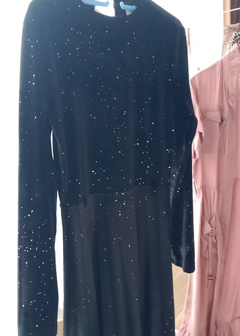 Uzun Kollu Işıltılı Siyah simli kadife kız çocuk Elbise - Görsel 7