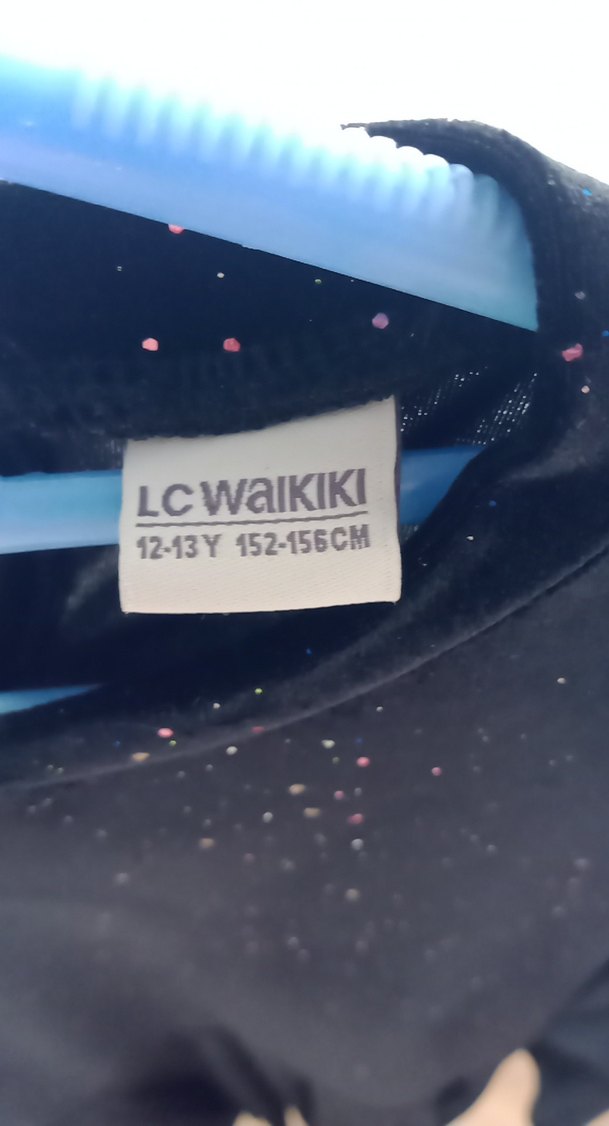 Uzun Kollu Işıltılı Siyah simli kadife kız çocuk Elbise - Görsel 2