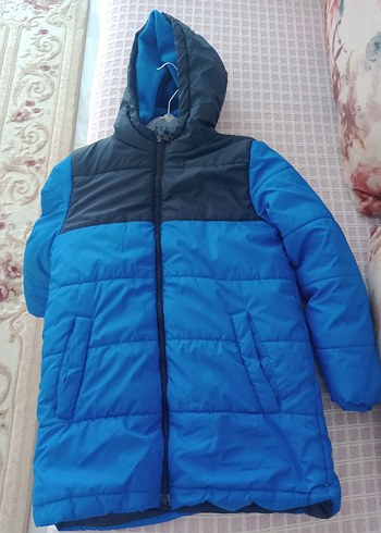 Erkek Çocuk Mavi Fermuarlı Kapüşonlu Mont