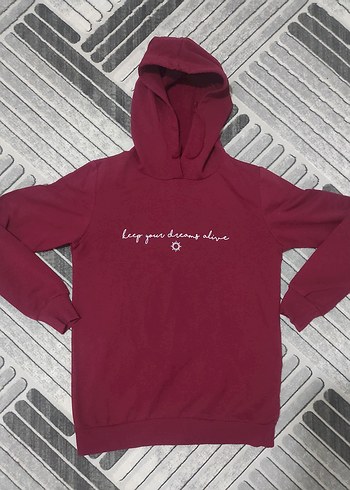 Bordo Kapüşonlu Kadın Sweatshirt - Görsel 2