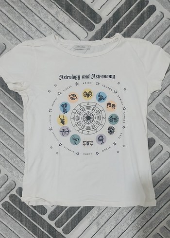 Beyaz Baskılı Denim Kumaş Tişört - Görsel 3