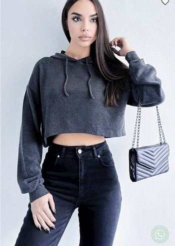 Diğer Gri Kapüşonlu Crop