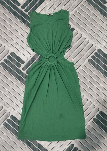 Yeşil Mini Sıfır Kol Elbise - Görsel 2