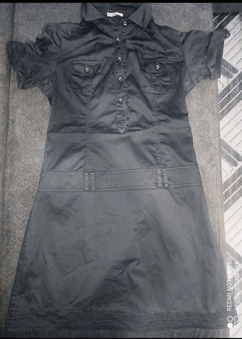 Gri Kısa Kollu Kot Kadın Elbise - Görsel 2