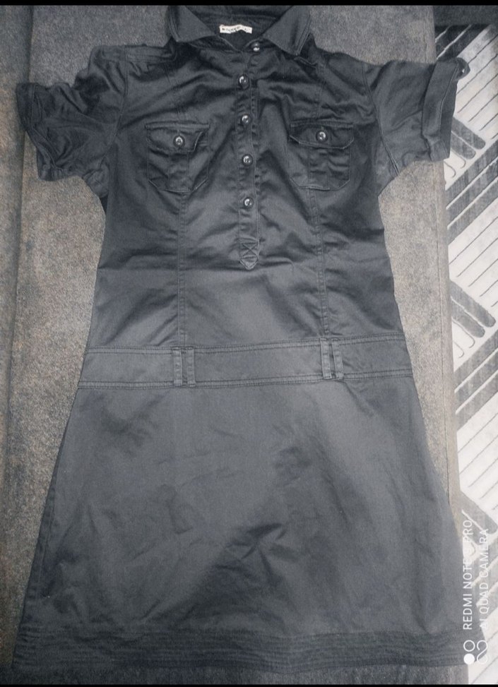 Gri Kısa Kollu Kot Kadın Elbise - Görsel 2