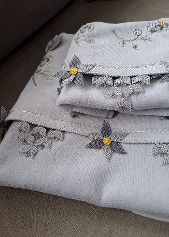 Diğer Gri Nakisli iğne oyası analı kızlı havlu takimi
