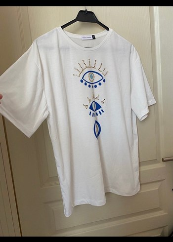 Beyaz Baskılı Mini Salaş Tişört - Görsel 3