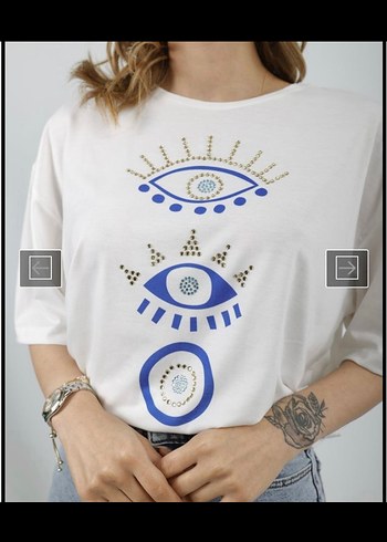 Beyaz Baskılı Mini Salaş Tişört - Görsel 4