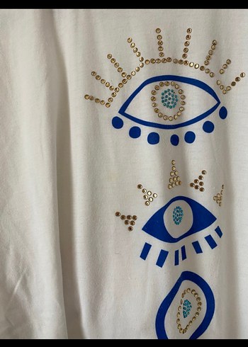 Beyaz Baskılı Mini Salaş Tişört - Görsel 5