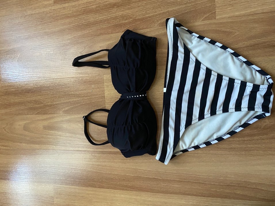 Siyah Zebra Desenli Mini Strappy Bikini - Görsel 3